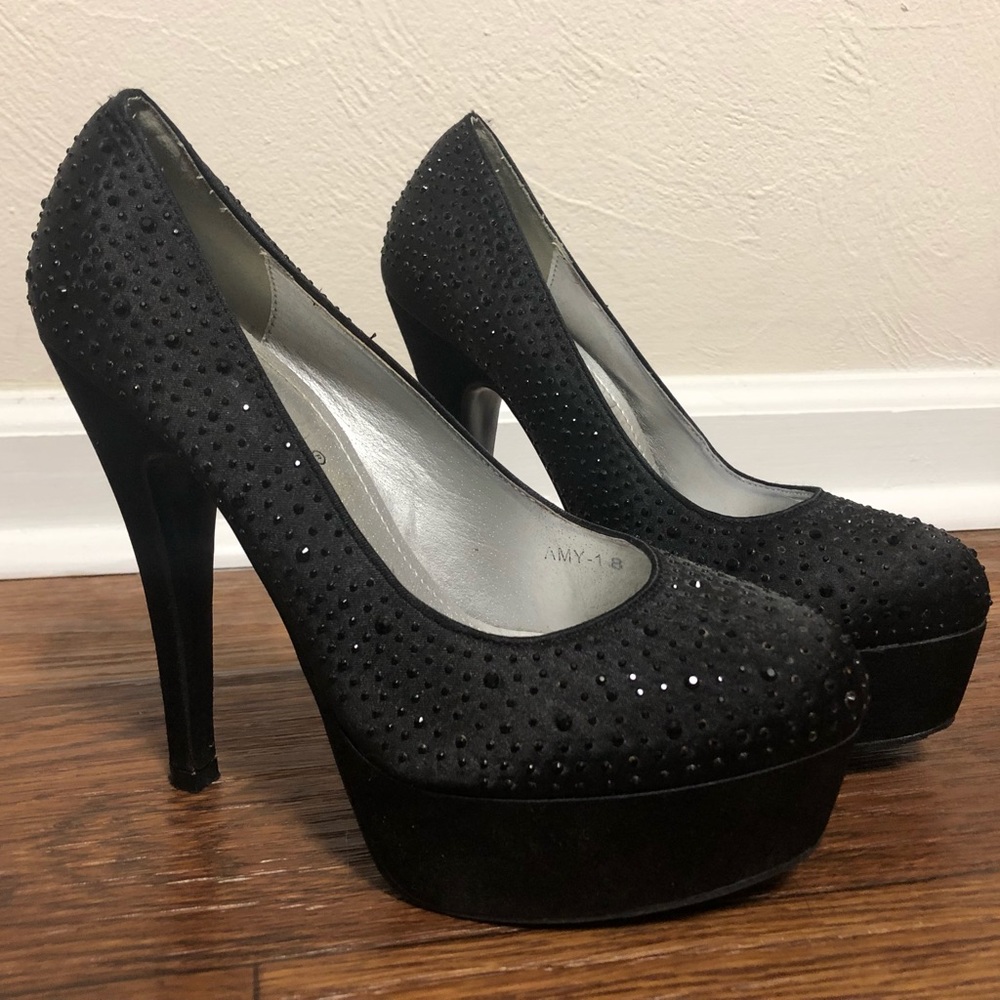 Black Rhinestone Heels